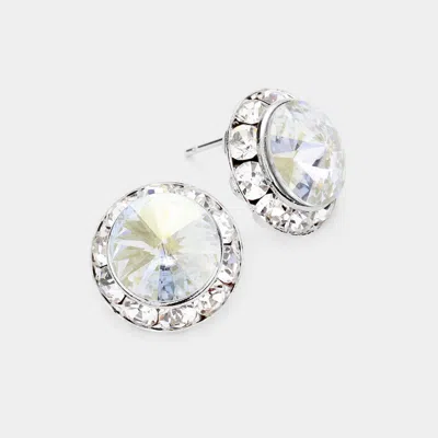 Fashnzfab Rivoli Cut Genuine Crystal Round Stud Earrings - Light Blue In Multi