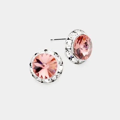 Fashnzfab Rivoli Cut Genuine Crystal Round Stud Earrings - Light, Peach In Metallic