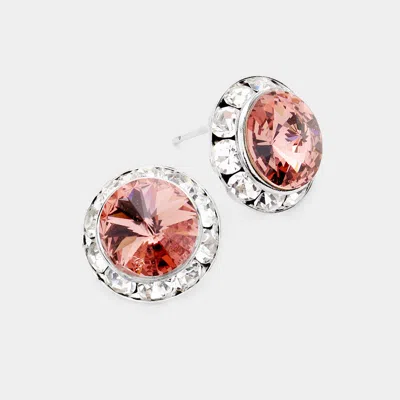 Fashnzfab Rivoli Cut Genuine Crystal Round Stud Earrings - Light, Peach, Pink In Multi