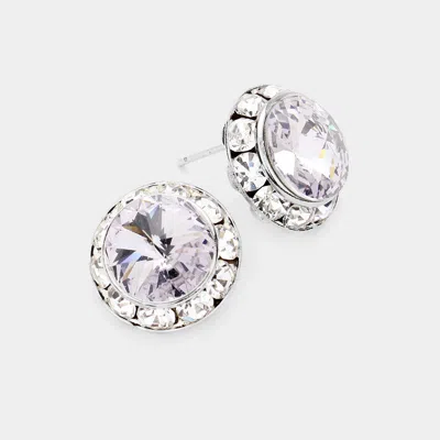 Fashnzfab Rivoli Cut Genuine Crystal Round Stud Earrings - Light, Tanzanite In Metallic
