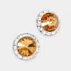 Fashnzfab Rivoli Cut Genuine Crystal Round Stud Earrings - Lt Col Topaz In Brown