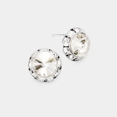 Fashnzfab Rivoli Cut Genuine Crystal Round Stud Earrings - Lt Col Topaz, Silver In Metallic