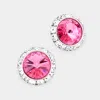 Fashnzfab Rivoli Cut Genuine Crystal Round Stud Earrings - Lt Rose In White