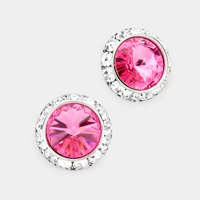 Fashnzfab Rivoli Cut Genuine Crystal Round Stud Earrings - Lt Rose In White