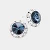 Fashnzfab Rivoli Cut Genuine Crystal Round Stud Earrings - Montana Blue In Blue
