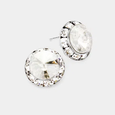 Fashnzfab Rivoli Cut Genuine Crystal Round Stud Earrings - Neutral In White