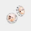 Fashnzfab Rivoli Cut Genuine Crystal Round Stud Earrings - Peach In Metallic