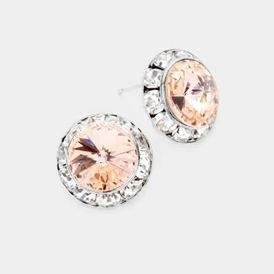 FASHNZFAB RIVOLI CUT GENUINE CRYSTAL ROUND STUD EARRINGS - PEACH