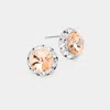 Fashnzfab Rivoli Cut Genuine Crystal Round Stud Earrings - Peach In Orange