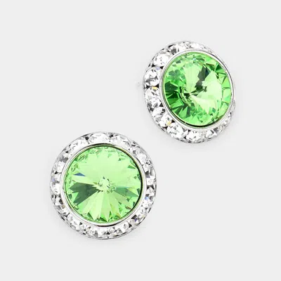 Fashnzfab Rivoli Cut Genuine Crystal Round Stud Earrings - Peridot In Green