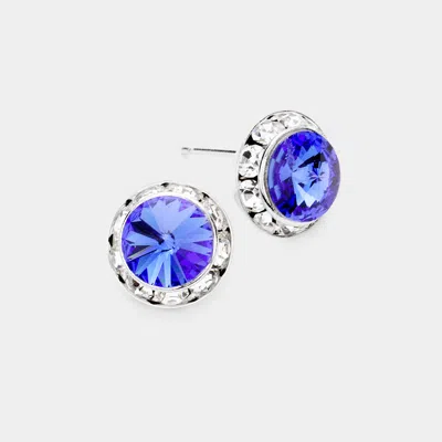 Fashnzfab Rivoli Cut Genuine Crystal Round Stud Earrings - Sapphire In Blue