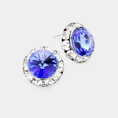 Fashnzfab Rivoli Cut Genuine Crystal Round Stud Earrings In Blue