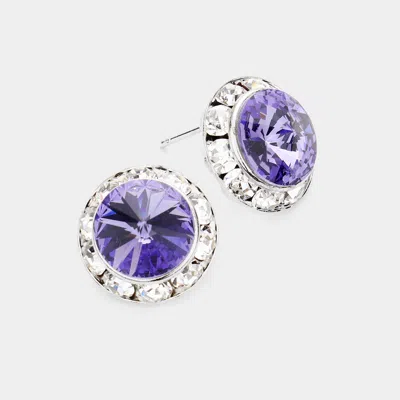 Fashnzfab Rivoli Cut Genuine Crystal Round Stud Earrings - Tanzanite In Purple