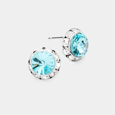 Fashnzfab Rivoli Cut Genuine Crystal Round Stud Earrings - Turquoise In Blue