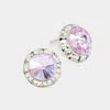 Fashnzfab Rivoli Cut Genuine Crystal Round Stud Earrings - Violet In Metallic
