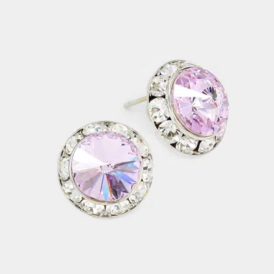 Fashnzfab Rivoli Cut Genuine Crystal Round Stud Earrings - Violet In Metallic