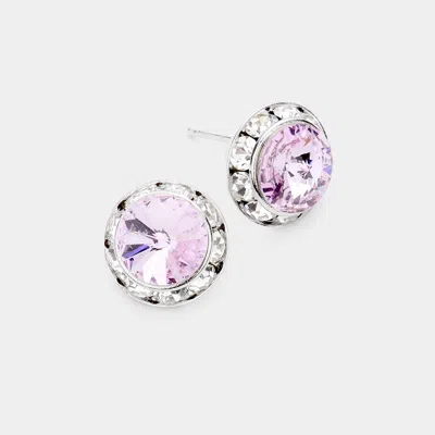 Fashnzfab Rivoli Cut Genuine Crystal Round Stud Earrings - Violet In Purple