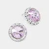 Fashnzfab Rivoli Cut Genuine Crystal Round Stud Earrings - Violet In Silver
