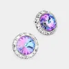 Fashnzfab Rivoli Cut Genuine Crystal Round Stud Earrings - Vitrail Light In Metallic