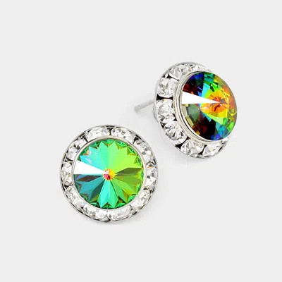 Fashnzfab Rivoli Cut Genuine Crystal Round Stud Earrings - Vitrail Medium In Multi
