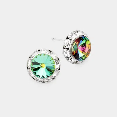Fashnzfab Rivoli Cut Genuine Crystal Round Stud Earrings - Vitrail Medium In Silver