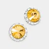 Fashnzfab Rivoli Cut Genuine Crystal Round Stud Earrings - Gold, Lt Col Topaz In Yellow