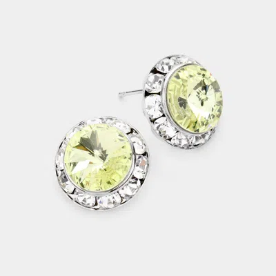 Fashnzfab Rivoli Cut Genuine Crystal Round Stud Earrings - Yellow In Green