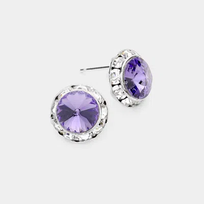Fashnzfab Rivoli Cut Genuine Crystal Round Stud Earrings 0.5" X 0.5" In Multi