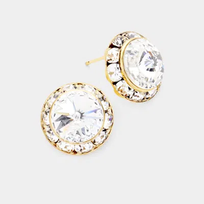 Fashnzfab Rivoli Cut Genuine Crystal Round Stud Earrings - Clear, Gold In Silver