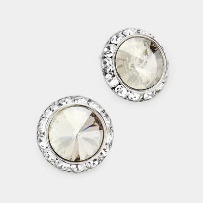 Fashnzfab Rivoli Cut Genuine Crystal Round Stud Earrings - Gray In Silver