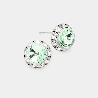 Fashnzfab Rivoli Cut Genuine Crystal Round Stud Earrings In Green