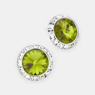 Fashnzfab Rivoli Cut Genuine Crystal Round Stud Earrings In Metallic