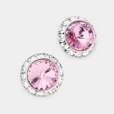 Fashnzfab Rivoli Cut Genuine Crystal Round Stud Earrings In Multi