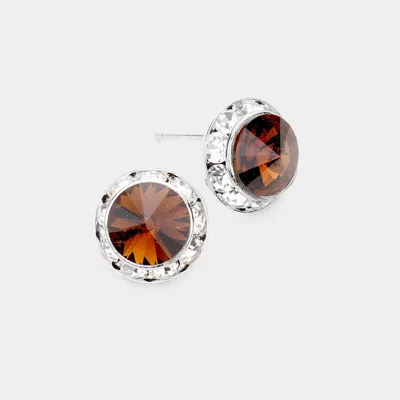 Fashnzfab Rivoli Cut Genuine Crystal Round Stud Earrings In Multi