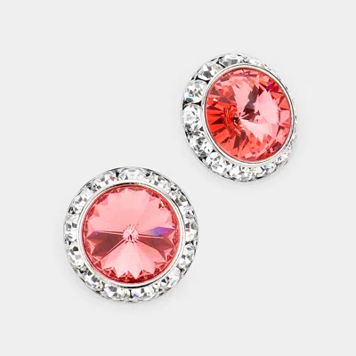 Fashnzfab Rivoli Cut Genuine Crystal Round Stud Earrings In Pink