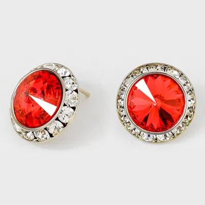 Fashnzfab Rivoli Cut Genuine Crystal Round Stud Earrings In Red