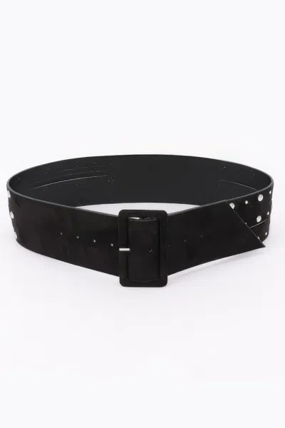 Fashnzfab Rocker Style Wide Studded Waist Belt In Black