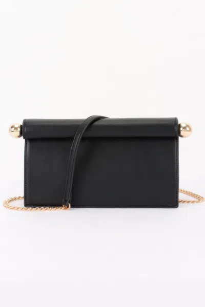 Fashnzfab Roll-top Sphere Accent Chain Clutch In Black