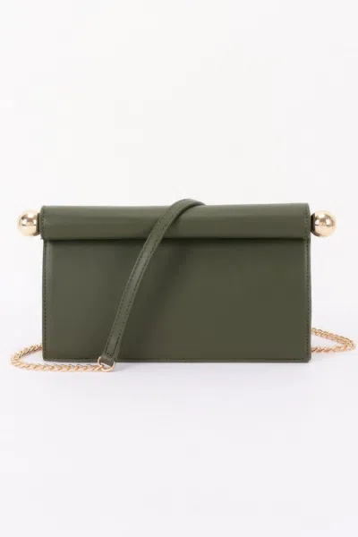 Fashnzfab Roll-top Sphere Accent Chain Clutch In Green