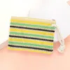 Fashnzfab Rope Handle Multi Color Striped Straw Crochet Pouch Bag In Green
