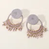Fashnzfab Rope Wrapped Beaded Fringe Open Circle Earrings - Lavender In Gold