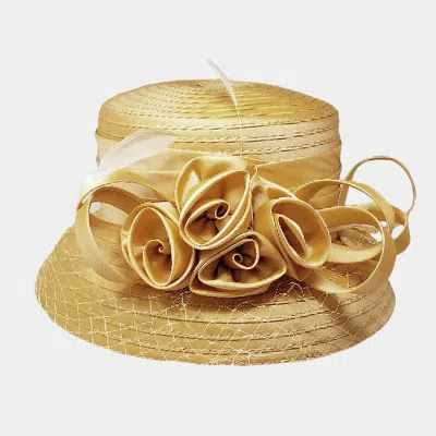 Fashnzfab Rose Accented Dressy Hat In Gold