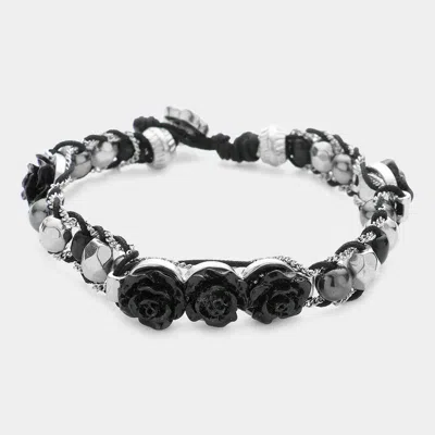Fashnzfab Rose Cluster Metal Bead Bracelet Jet Black