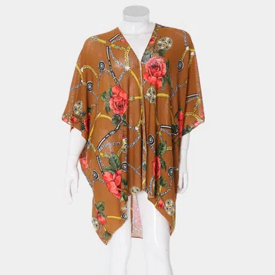 Fashnzfab Rose Flower Chain Print Cover Up Poncho In Brown