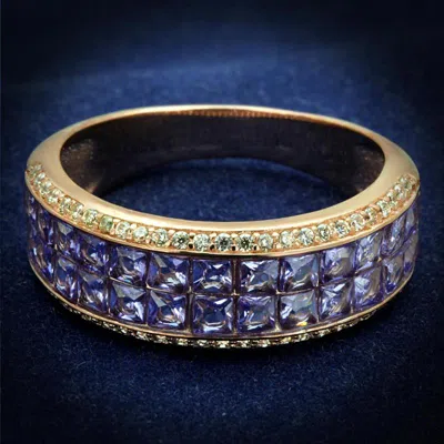Fashnzfab Rose Gold 925 Sterling Silver Ring With Aaa Grade Cz In Amethyst In Multi