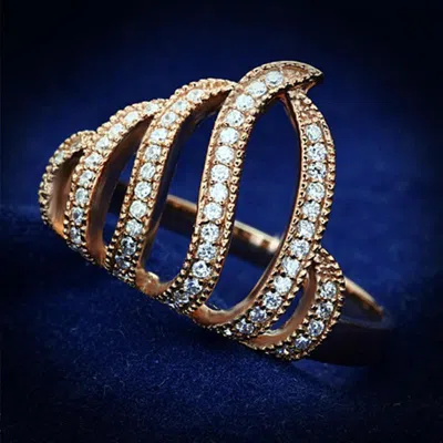 Fashnzfab Rose Gold 925 Sterling Silver Ring With Aaa Grade Cz In Clear In Multi
