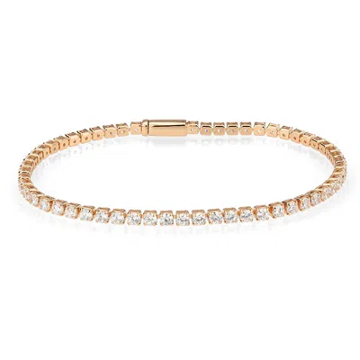 Fashnzfab Rose Gold Brass Bracelet With Aaa Grade Cz In Clear In Multi