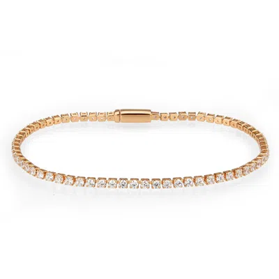 Fashnzfab Rose Gold Brass Bracelet With Aaa Grade Cz In Clear In Multi
