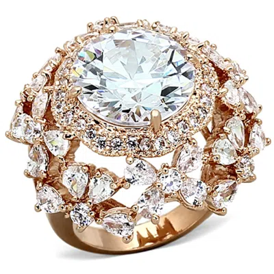 Fashnzfab Rose Gold Brass Ring With Aaa Grade Cz In Clear
