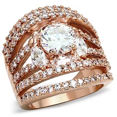 Fashnzfab Rose Gold Brass Ring With Aaa Grade Cz In Clear In Brown